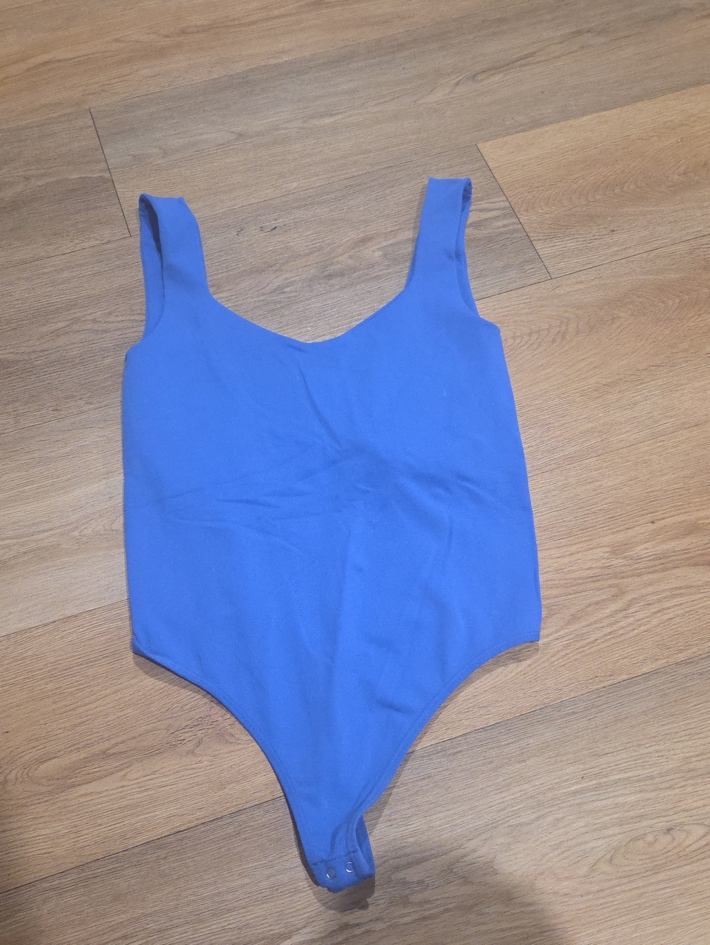 Blue Scoop Neck Women's Bodysuit Lots Of Stretch Built In Bra